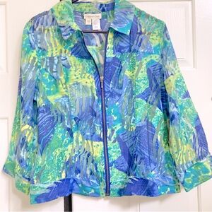 Vintage Coldwater Creek Jacket Sheer Burnout Zip Short Blazer Zebra Multicolor